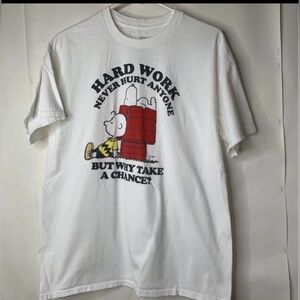 Snoopy Charlie Brown Hard Work Never Hurt Anyone Peanuts Womens T-Shirt White XL